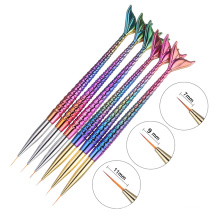 Top Sale OEM New Design Gold Paint Brush Nail Mermaid Tail Handle Gradient Synthetic Hair Nail Art Paint Brush